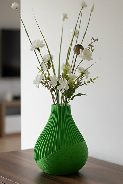 MEK مزهرية بلاستيكية مزخرفة بتصميم مزيج من الأنسجة والخطوط باللون الأخضر (20×...