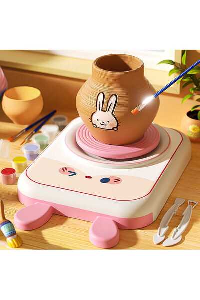 Timebox Set de ceramică pentru copii 4–6 ani, roată USB cu 2 viteze, iepuraș,...