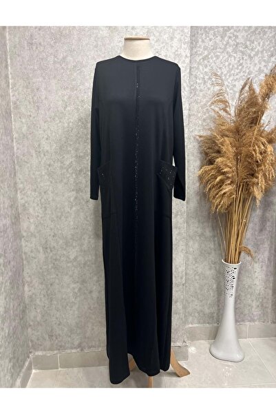 Abacı 26K9070 ELBİSE İNCE MERSERİZE KUMAŞ CEPLİ SİYAH