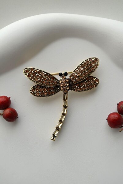 Sacce Scarves&Accessories Işıltılı Kahverengi Yusufçuk Broş – Zarif ve Parlak...