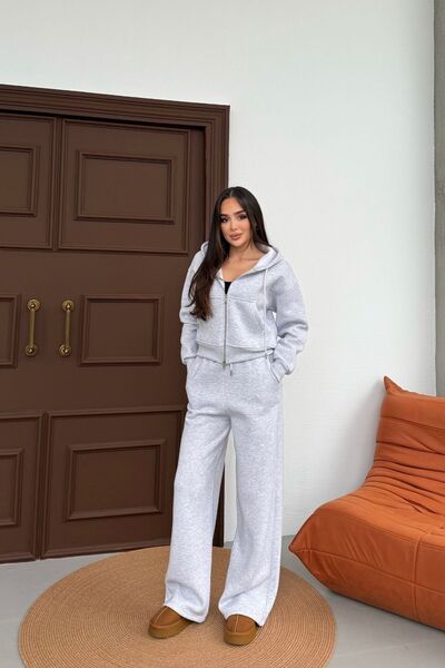 Mezka Γυναικείο Σετ Φόρμας με Διπλό Φερμουάρ Snow Melange Λεπτομερές με κουκο...