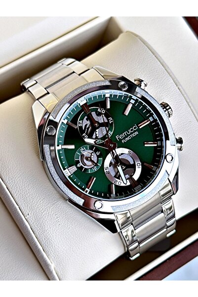 Ferrucci Functional Silver-Green Color Steel Cord Men's Wristwatch