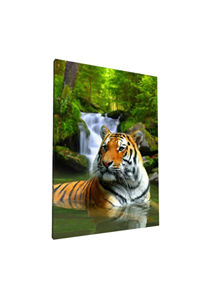 PozaTablou Pictură pe pânză: Tigru în apă lângă cascadă 70x100 cm