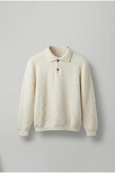 ablukaonline Men's Relax Fit Buttoned Textured Sweater Beige