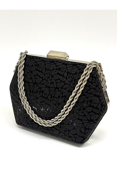 NAZART Women's Complex Shiny Black Evening Dress Clutch Chain Strap Handheld Wedding Engagement Evening Bag