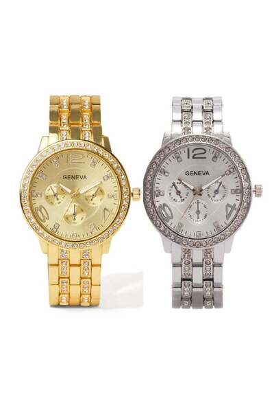 Geneva Elegant stainless steel wristwatch set, water-resistant with a modern ...