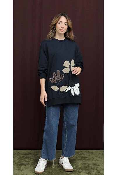 Puane 26K10721 TUNİK SWEAT KABARTMA ÇİÇEK DESENLİ LACI