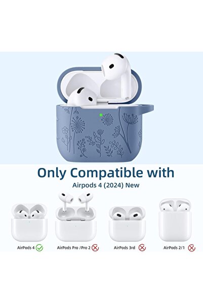 Upeak AirPods 4 Silicone Case with Cleaner Kit & Keychain - Blue Gray