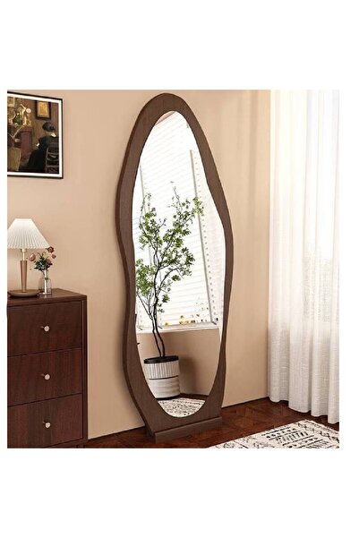 NKX مرآة عالية الدقة مثبتة على الحائط وواقفة على شكل سحابة بطول كامل بلون الجوز