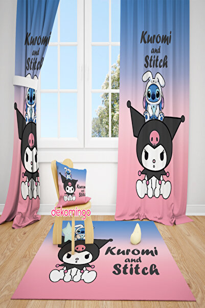 dekomingo Kuromi and Stitch Patterned 2-Wing Background Curtain