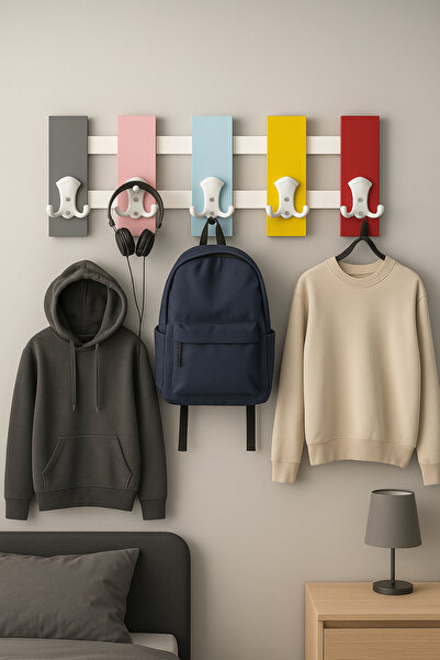 Mim Life Ahşap Askılık ColorRack 10 Gözlü Çocuk Odası Genç Odası Antre Askılık