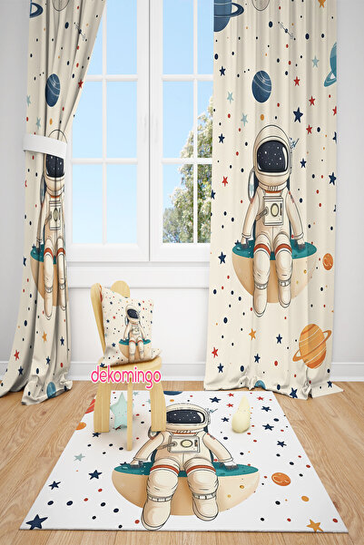 dekomingo Cream Astronaut Patterned 2-Wing Background Curtain