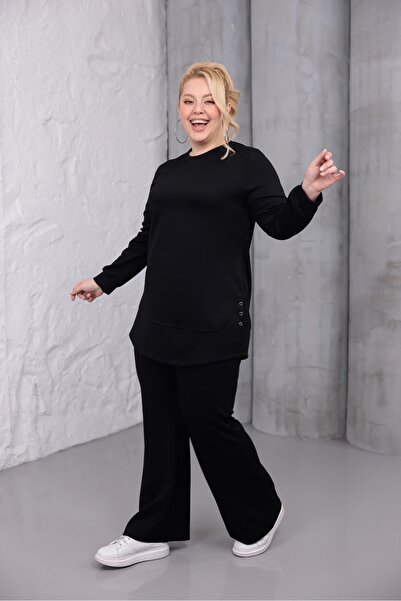 Siyezen Plus Size Eyelet Detailed Tunic Set