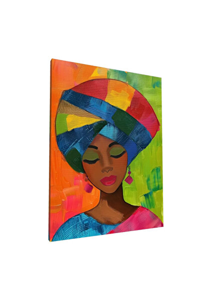 PozaTablou Pictură pe pânză: Portret de femeie cu turban multicolor (70x90 cm)