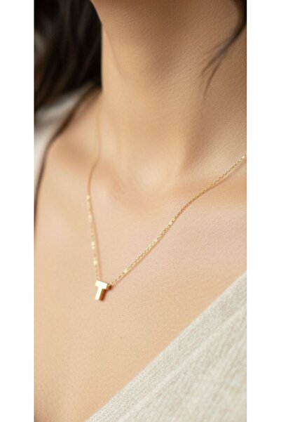 kuyumcu nurettin 1,50 gr (GRAM) T Harfi 3 Boyutlu Kolye Ucu ve Zincir 14 Ayar Altın