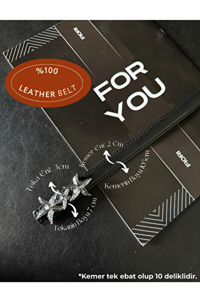 Fiori Genuine Leather Curved Star Buckle Women's Belt, Jacket Belt, Shirt Belt, Dress Belt