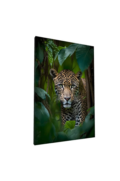 PozaTablou Pictură pe pânză: Portret de jaguar în jungla luxuriantă 20x30 cm