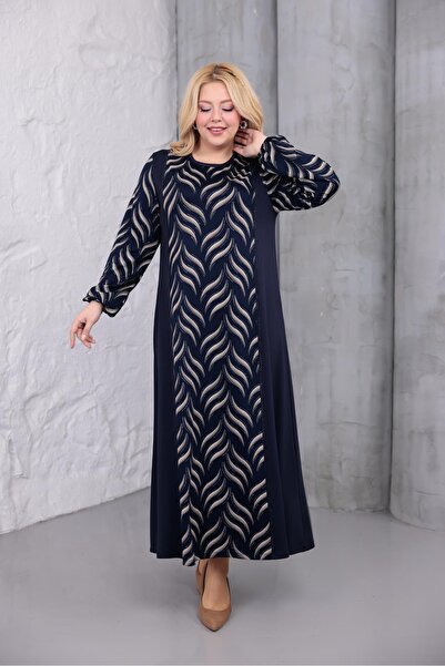 Siyezen Plus Size Leaf Patterned Stone Dress