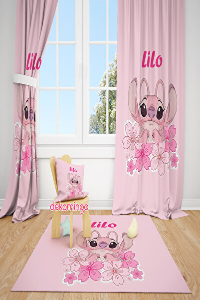 dekomingo Lillo Pink Floor Patterned 2-Wing Background Curtain