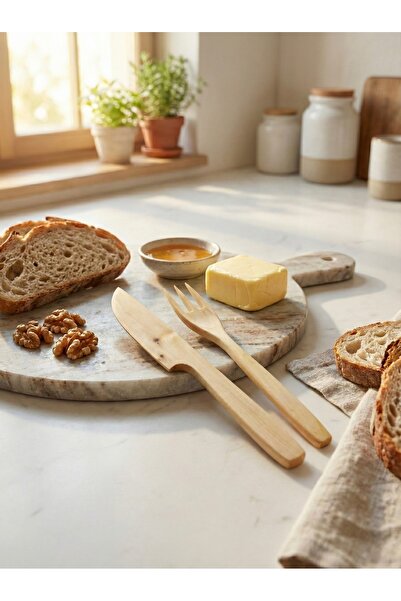 Home Natural Wood 2-Piece Cheese and Butter Knife Set - Cutlery Set for Break...