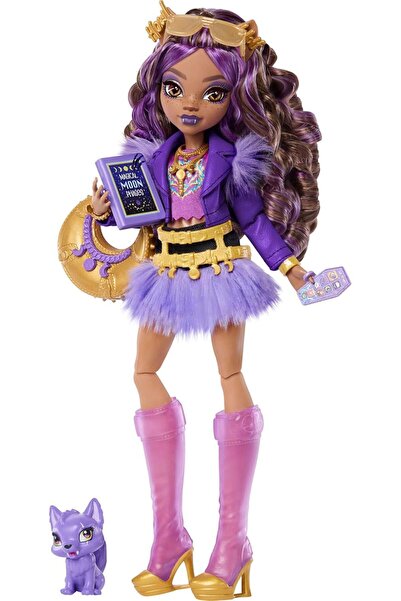 MONSTER HIGH Clawdeen Wolf Bebek, Mor Motosiklet Ceket Ve Tüylü Etekli HPD53
