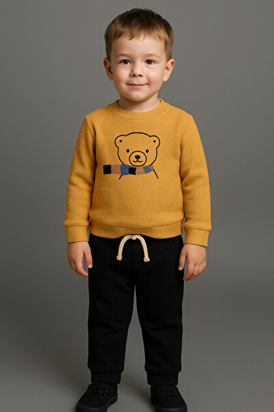 tinytrends طقم مكون من قطعتين من القطن بنسبة 100% مطرز عليه دب الوافل للأطفال...