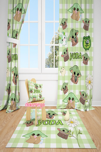 dekomingo Yoda Green Patterned 2-Wing Background Curtain
