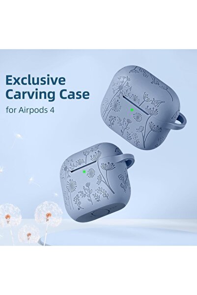 Upeak AirPods 4 Silicone Case with Cleaner Kit & Keychain - Blue Gray