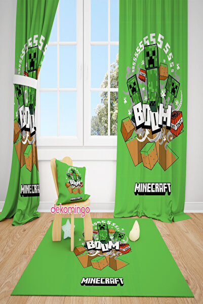 dekomingo YEŞİL MINECRAFT DESENLİ 2 KANAT FON PERDE