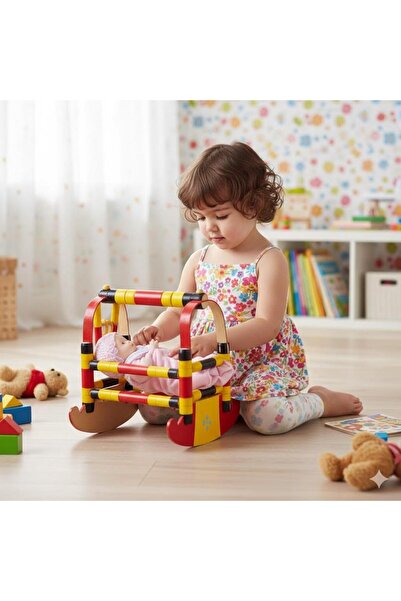 abnturk Dekoratif Oyuncak Nostaljik Ahşap Beşik,Tahta Beşik 30cm El Boyaması ...