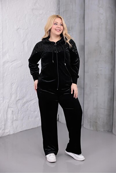 Siyezen Plus Size Sequin Embroidered Velvet Suit
