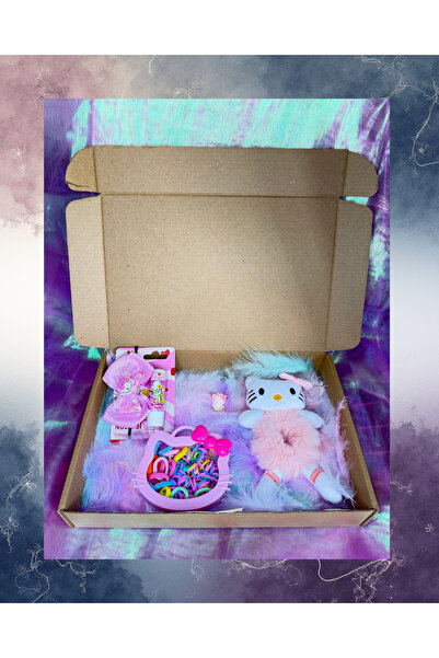 hediye Kız Çocukları İçin Hello Kitty Kutusu - Renkli Saç Tokası & Peluş Set