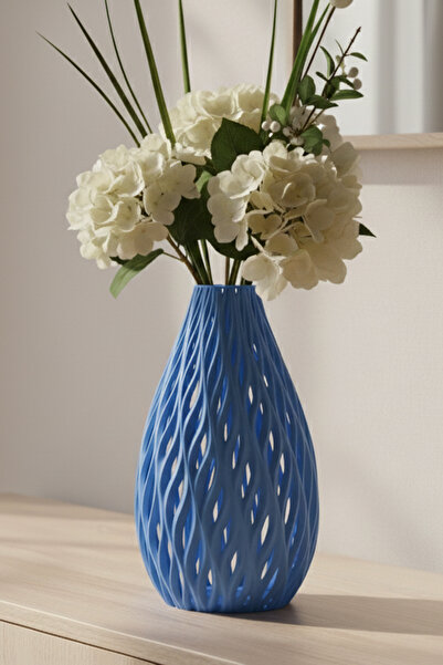 MEK مزهرية بلاستيكية مزخرفة بنمط محبوك باللون الأزرق (18 × 10.5 سم)