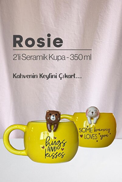Rosie كوب سيراميك بتصميم الدب والأرنب 350 مل