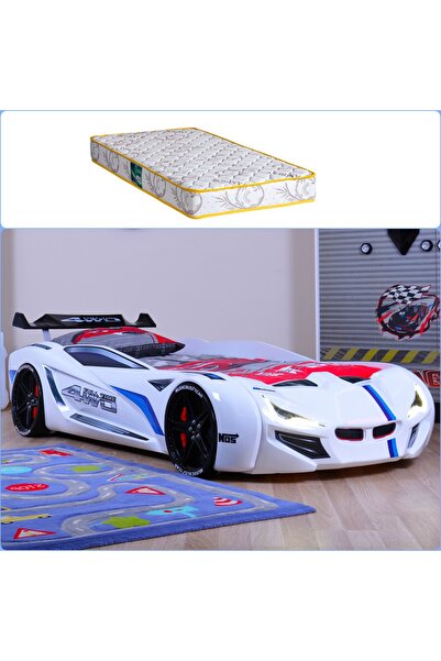 Setay Arabalı Yatak, Mercedes Rüzgarlıklı Arabalı Yatak - Beyaz + 1 Adet Comfort Yatak