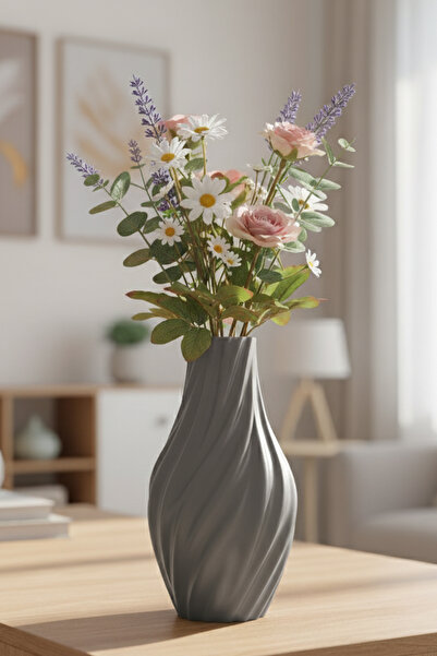MEK Wave Design Aesthetic Decorative Plastic Vase Gray (20X11Cm)