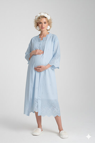 Effortt Hamile Lohusa sabahlıklı Gecelik Seti Fisto Detaylı zarif set 2 li set