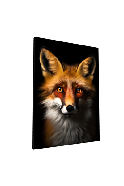 PozaTablou Pictură pe pânză: Portret realist de vulpe pe fundal negru 80x110 cm