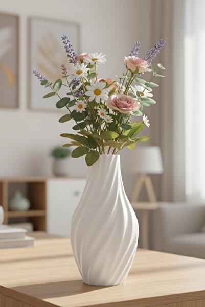 MEK Wave Design Aesthetic Decorative Plastic Vase White (20X11Cm)