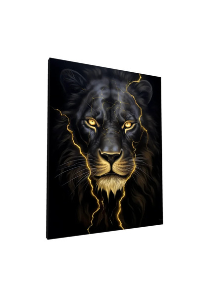 PozaTablou Pictură pe pânză: Portret de leu negru cu fulger aurit 70x90 cm