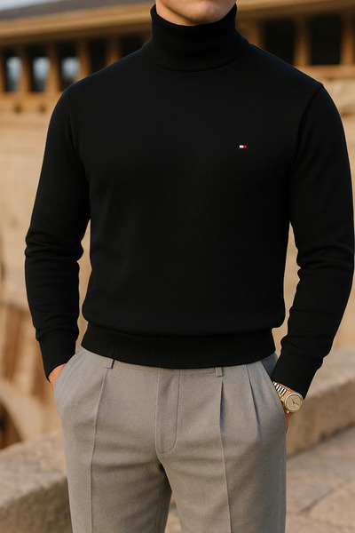 comstar Men's Trend Winter High-Neck Burgundy Knitwear Sweater