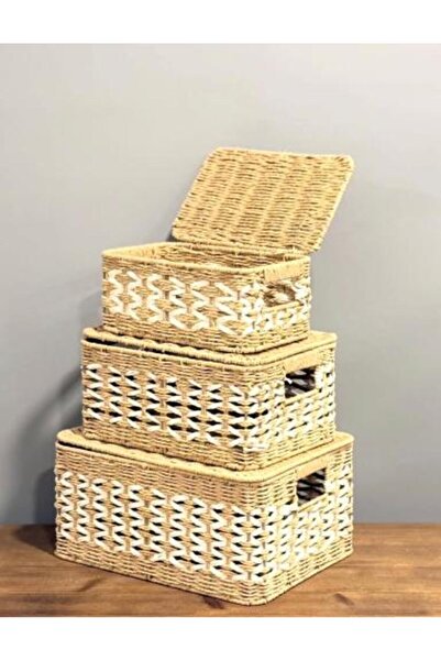 SPR صناديق تخزين Storage Boxes — Natural Wicker with Cotton Lining