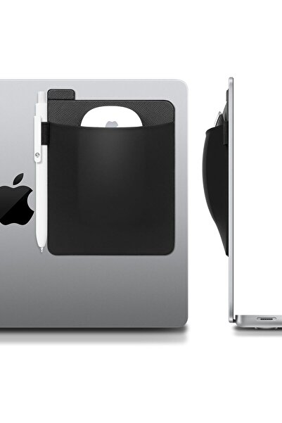Lacdo Stick-On Wireless Mouse Pouch Holder for Laptop - Sleeve with Reusable Adhesive, Black
