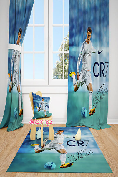 dekomingo Blue Cr7 Patterned 2-Wing Background Curtain