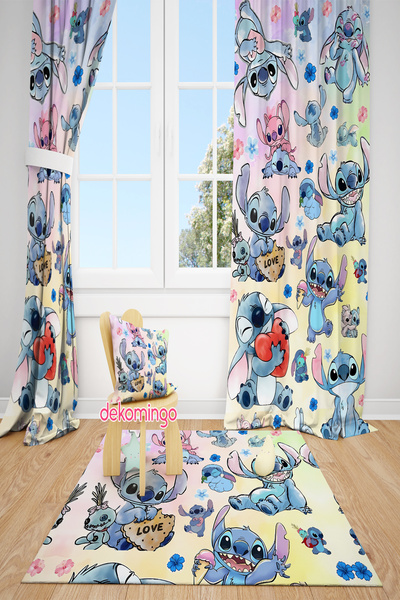 dekomingo Rainbow Stitch Lily Patterned 2-Wing Background Curtain