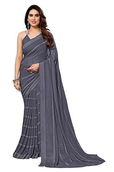 iza Women's Georgette Designer Satin Striped Zari Work Saree with Matching Blouse Piece