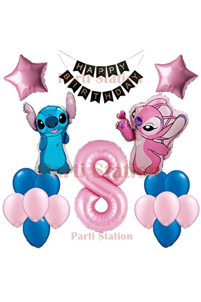 Parti Station Lilo Stitch Balon ve Angel 8 Yaş Doğum Günü Parti Balon Seti Pe...