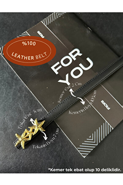 Fiori Genuine Leather Curved Star Buckle Women's Belt, Jacket Belt, Shirt Belt, Dress Belt