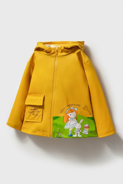 Maya And Luca Alice in Wonderland Printed Waterproof Rubber Girls' Raincoat with Cotton Lining