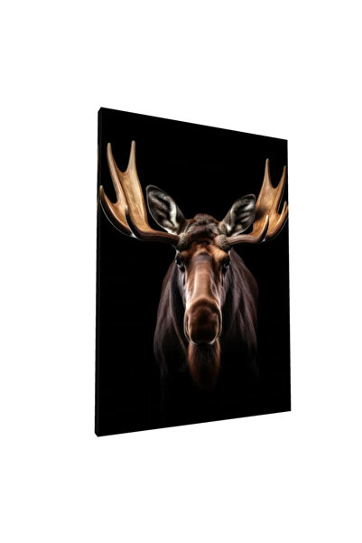PozaTablou Pictură pe pânză: Portret realist al unui elan pe fundal negru - 8...